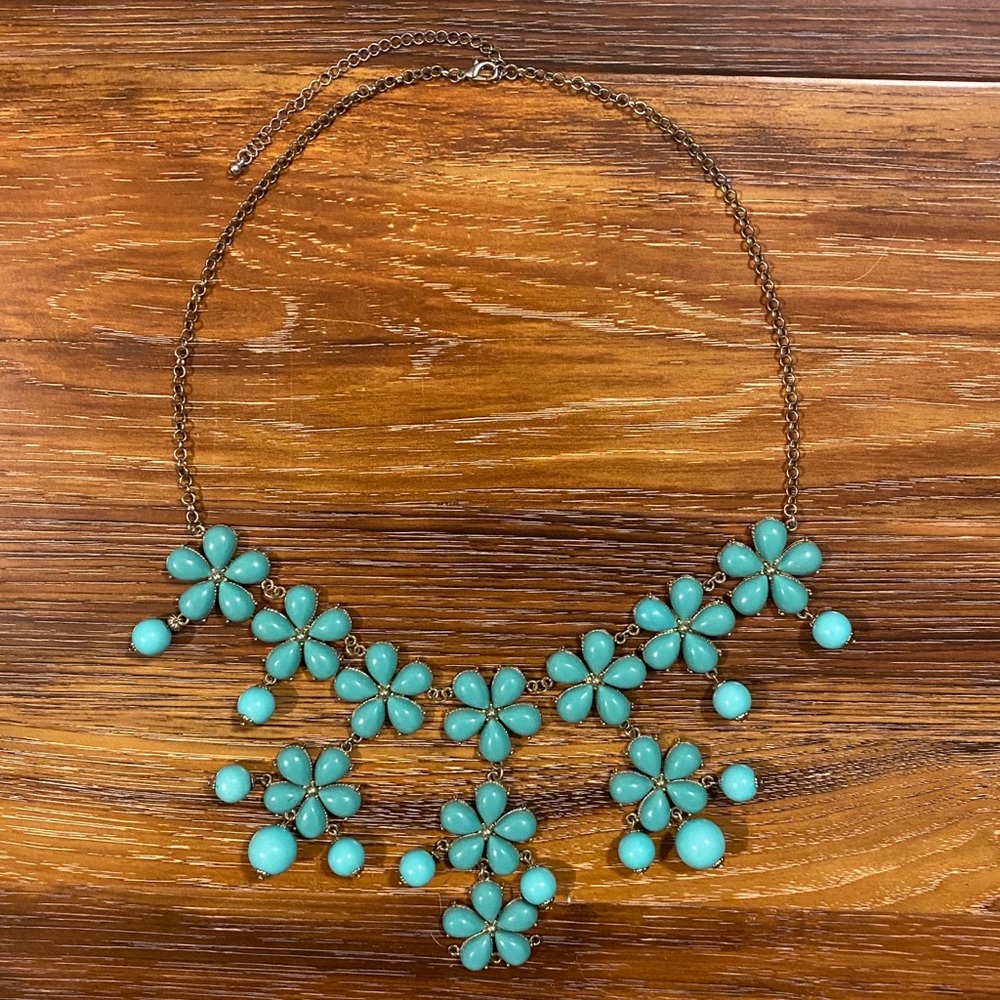 Aqua Flower Statement Bib Necklace